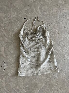 Boston Proper Silver Sequin Cowl Neck Camisole Top/Tunic